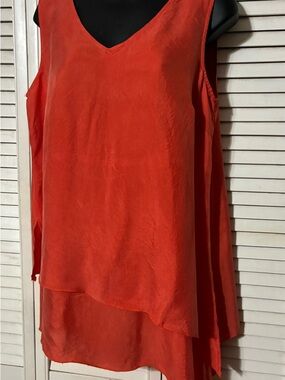 John Mark Bright Orange layered  Sleeveless top with hanky hem